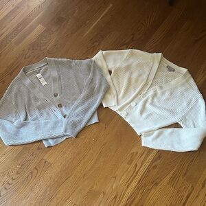 TWO J Crew Cropped Cottone Cashmere Cardigans Gray and Cream Size Medium